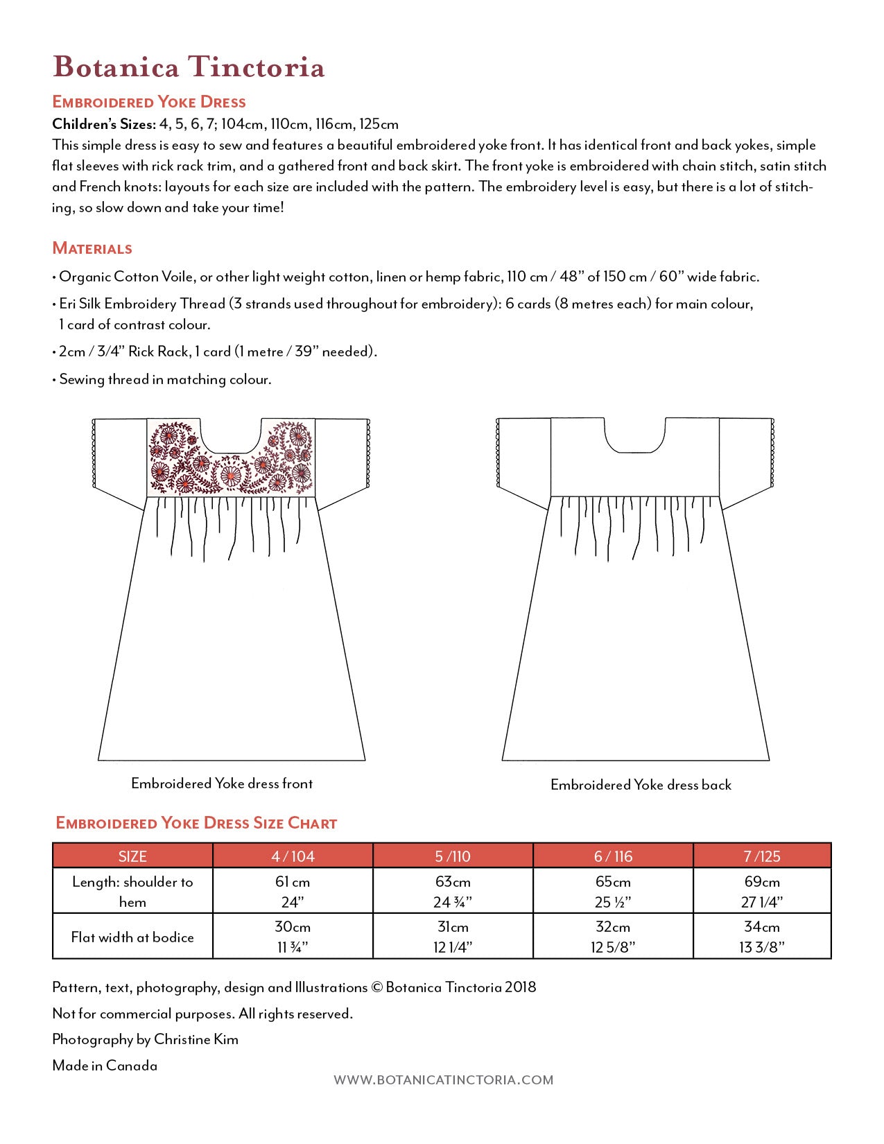 Embroidered Yoke Sewing Pattern Botanica Tinctoria Embroidered Yoke Sewing Pattern Botanica Tinctoria